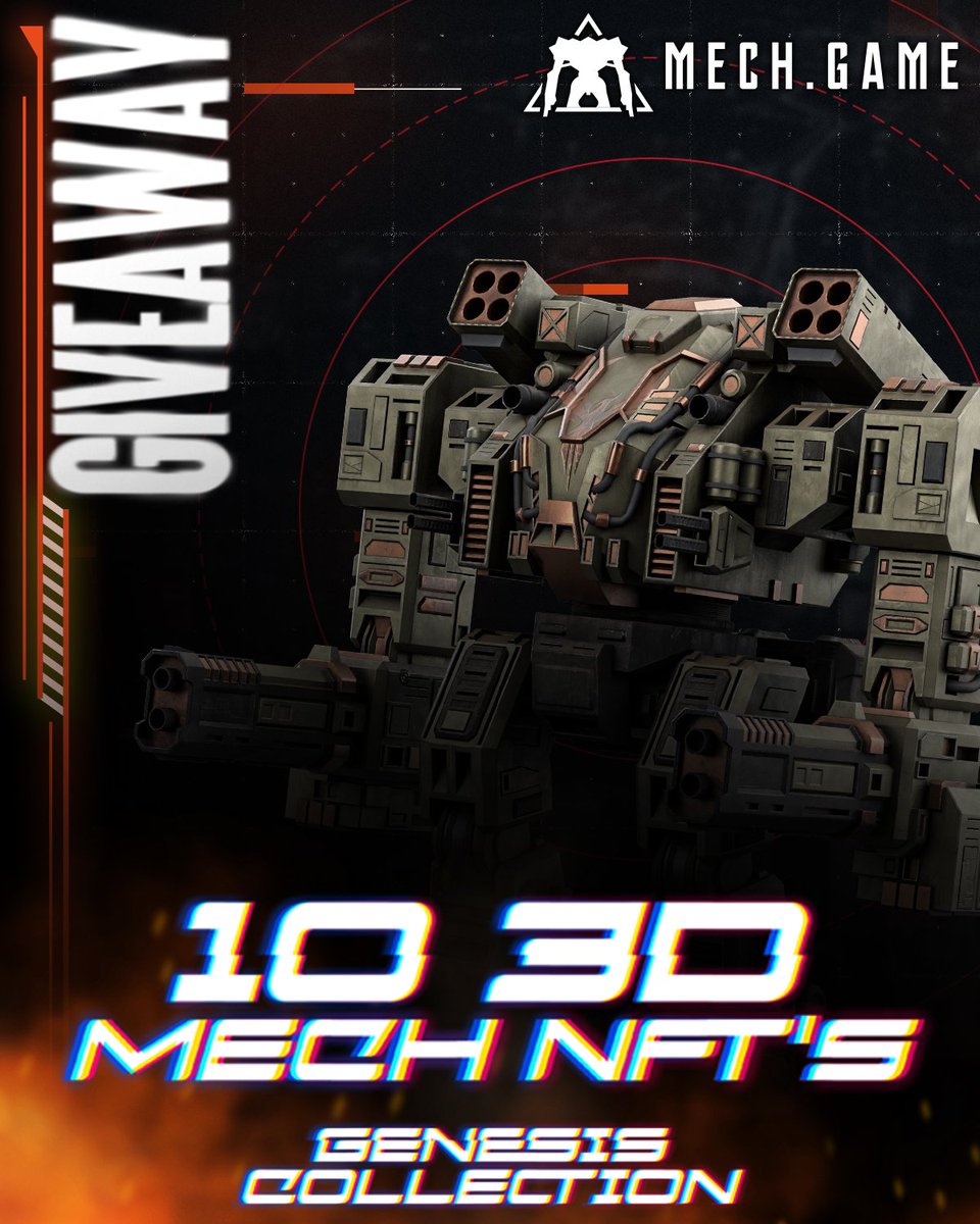 🎉NFT GIVEAWAY🎉 MECH.GAME

 NFT is a 3D Mech that's made to battle in the ultimate play-to-earn rewards game! 

We're giving away: (10) Genesis Mech NFT's

To Enter:
1⃣ Like &amp; Retweet This Post
2⃣Join Discord ▶️discord.gg/5XVMrQume7
3⃣ Tag 3 friends