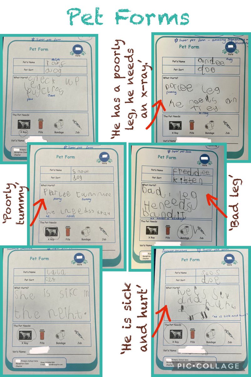 EleanorMiss's tweet photo. Over the past 2 weeks my placement class have loved the new Vet role play. To introduce the provision, Scooby 🐾 visited our Vets, I wrote down his symptoms &amp; decided he needed a bandage &amp; an x-ray. The class then completed their own pet forms. #eyfs #expressivearts #edutwitter https://t.co/NMeWD3gFIw