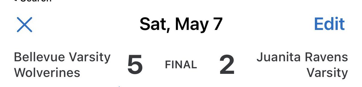 Big KingCo playoff win today 5-2 over Juanita.  Next game vs Lake WA on Monday 5/9 @ Bannerwood 7:00pm.