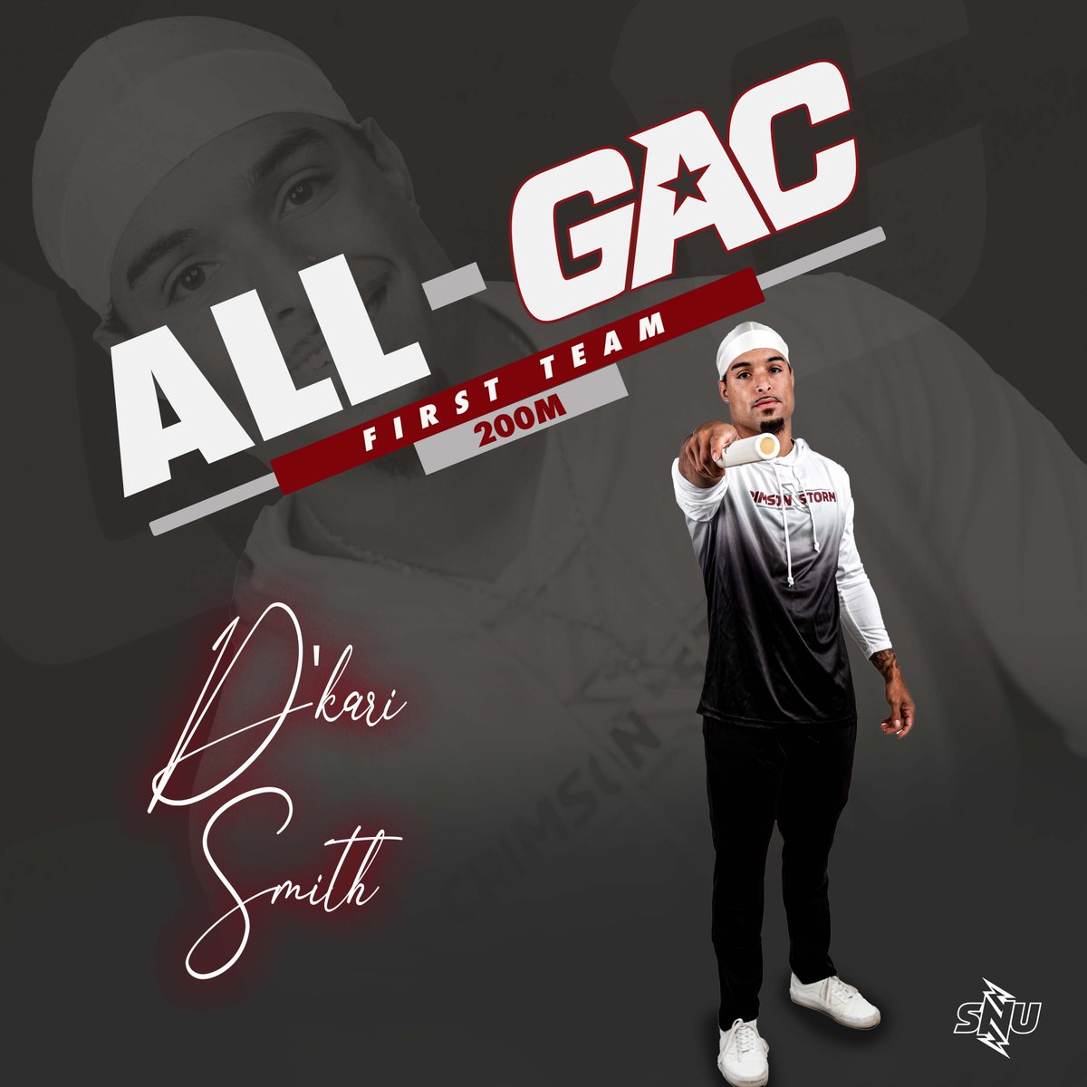 SNU_XCTrack's tweet photo. Thirst for First! 🥵

Congrats to Darrius Blackshire, Carissa Burns and D'Kari Smith for making the All-GAC First Team! 🥇☝️

#BoltsUp⚡️ https://t.co/cB9dV9yySs