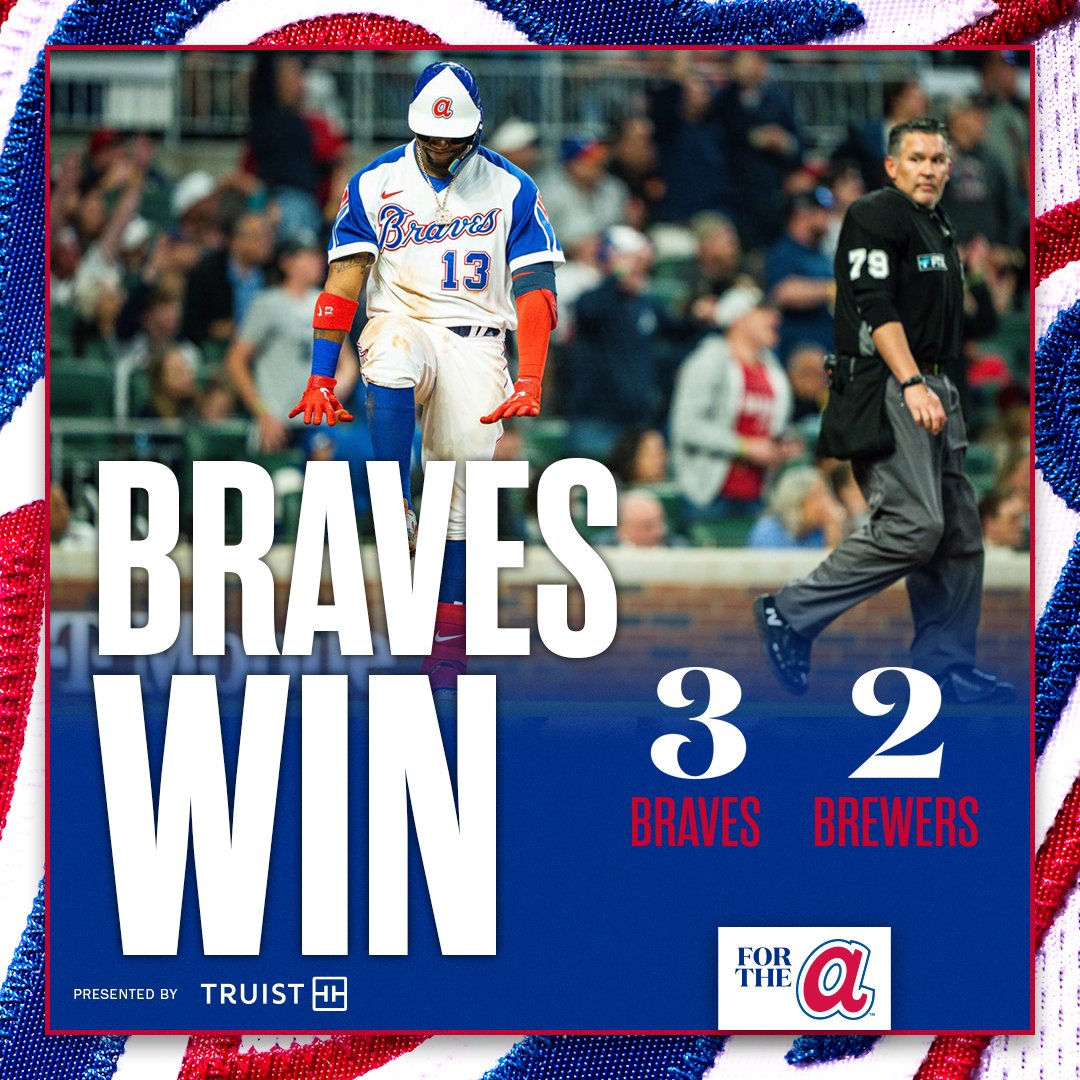 Braves's tweet photo. Strike 'em out, throw 'em out, Braves WIN!

@TruistNews | #ForTheA https://t.co/hALQ6HtKDm