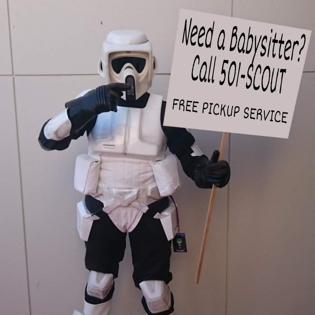 Happy Mothers Day to all the amazing Mum's across the Empire.
For today only our Scouts are offering free pickup for all of their babysitting services. So if you need a small break today from you're little Kylo give us a call on 501-SCOUT
#starwars #mothersday2020 #501st