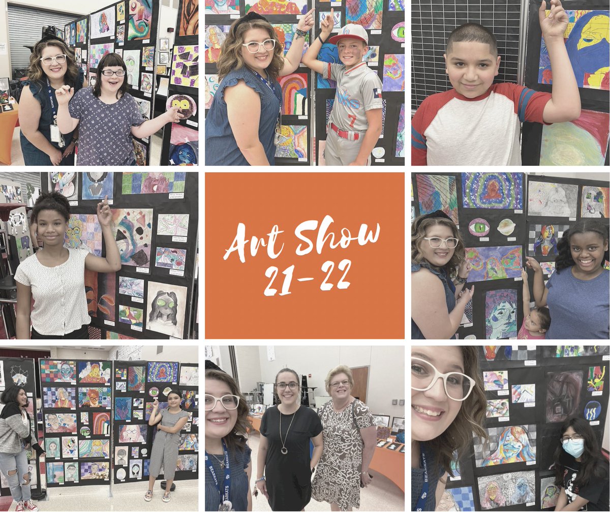 MsSedlack's tweet photo. The 20221-2022 District Art Show was a huge success. The amount of people that were supporting the visual arts was the most I’d ever seen in my 5 years of in-person shows! Thanks to all the families that squeezed us into their busy Saturday schedules 🧡💙 https://t.co/fNgfJSfHUp
