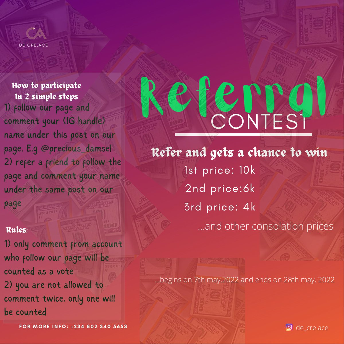De Cre.Ace (@de_creace) on Twitter photo <a href="/De_creAce/">De Cre.Ace</a> The duration of this contest is 3 weeks and it's open to everyone and anyone.🤩
To participate, kindly read through the flyer or send a DM
👉instagram.com/p/CdQR8RfNesK/…
#weekend #Referral #art <a href="/De_creAce/">De Cre.Ace</a> The duration of this contest is 3 weeks and it's open to everyone and anyone.🤩
To participate, kindly read through the flyer or send a DM
👉instagram.com/p/CdQR8RfNesK/…
#weekend #Referral #art