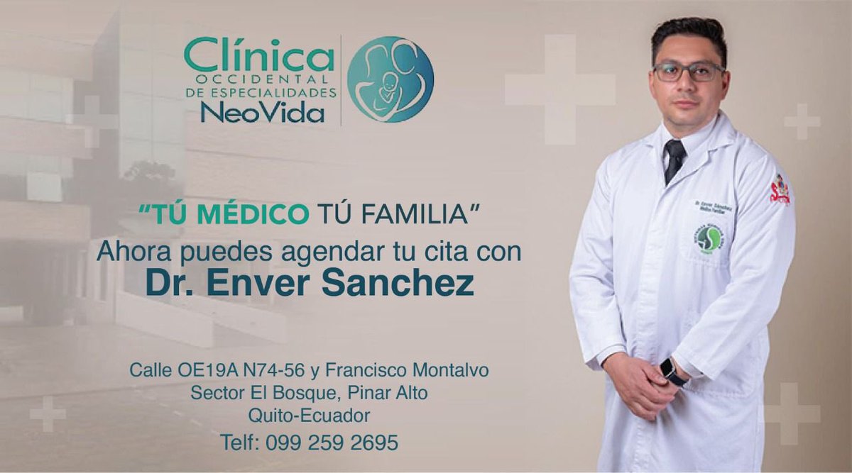 DocEnver's tweet photo. Estimados amigos y pacientes, ahora las citas con el Dr. Enver también las podrán realizar en el norte de Quito en el sector del Pinar. Agenda tu cita al 0992592695 https://t.co/2MLqoUAXnp