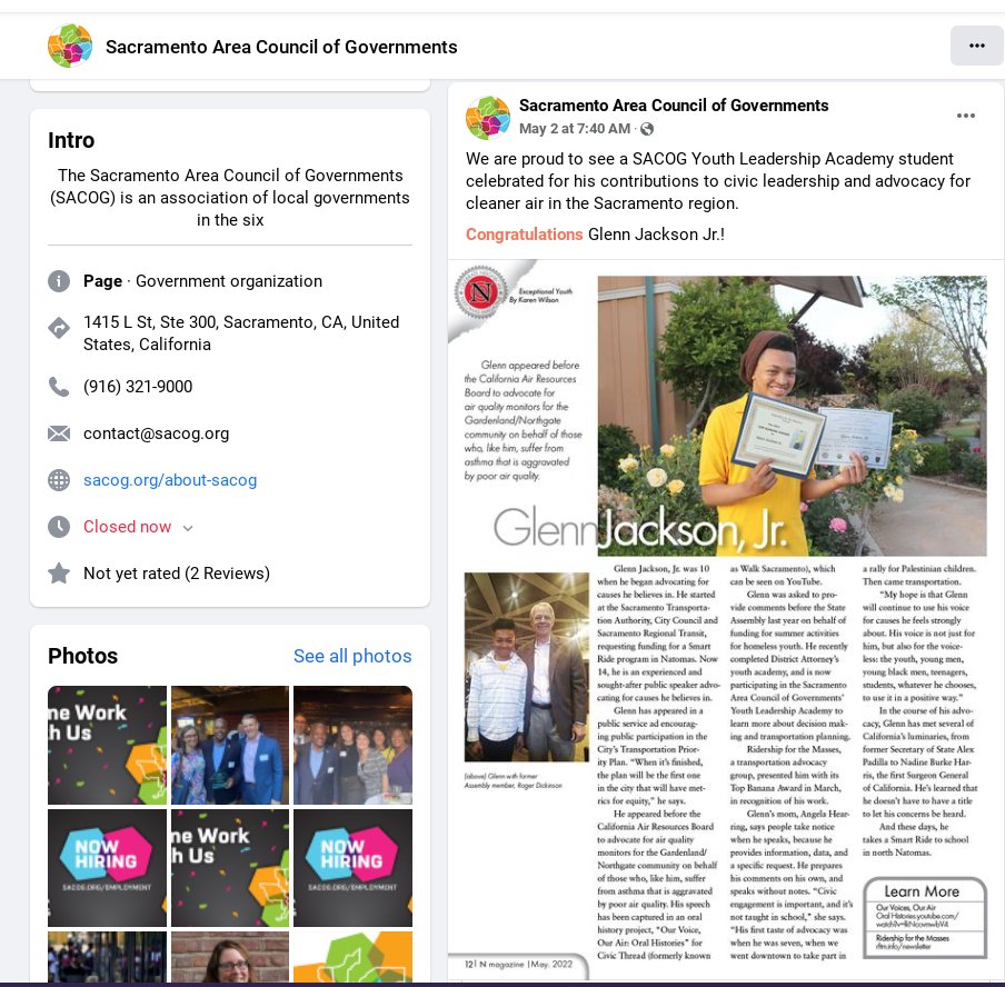 Glennsmom1's tweet photo. Thank you @SACOG for taking the time to celebrate and recognize Glenn on your Facebook page.๐๐พ
#Natomas #YouthAdvocacy #EnviromentalJustice #TransportationAdvocacy #EmpowerYouth #Inspiration #CivicEngagement #Community #Hope #YouthLeadershipAcademy #NMagazine #SACOG https://t.co/HkZ9XwHf0K