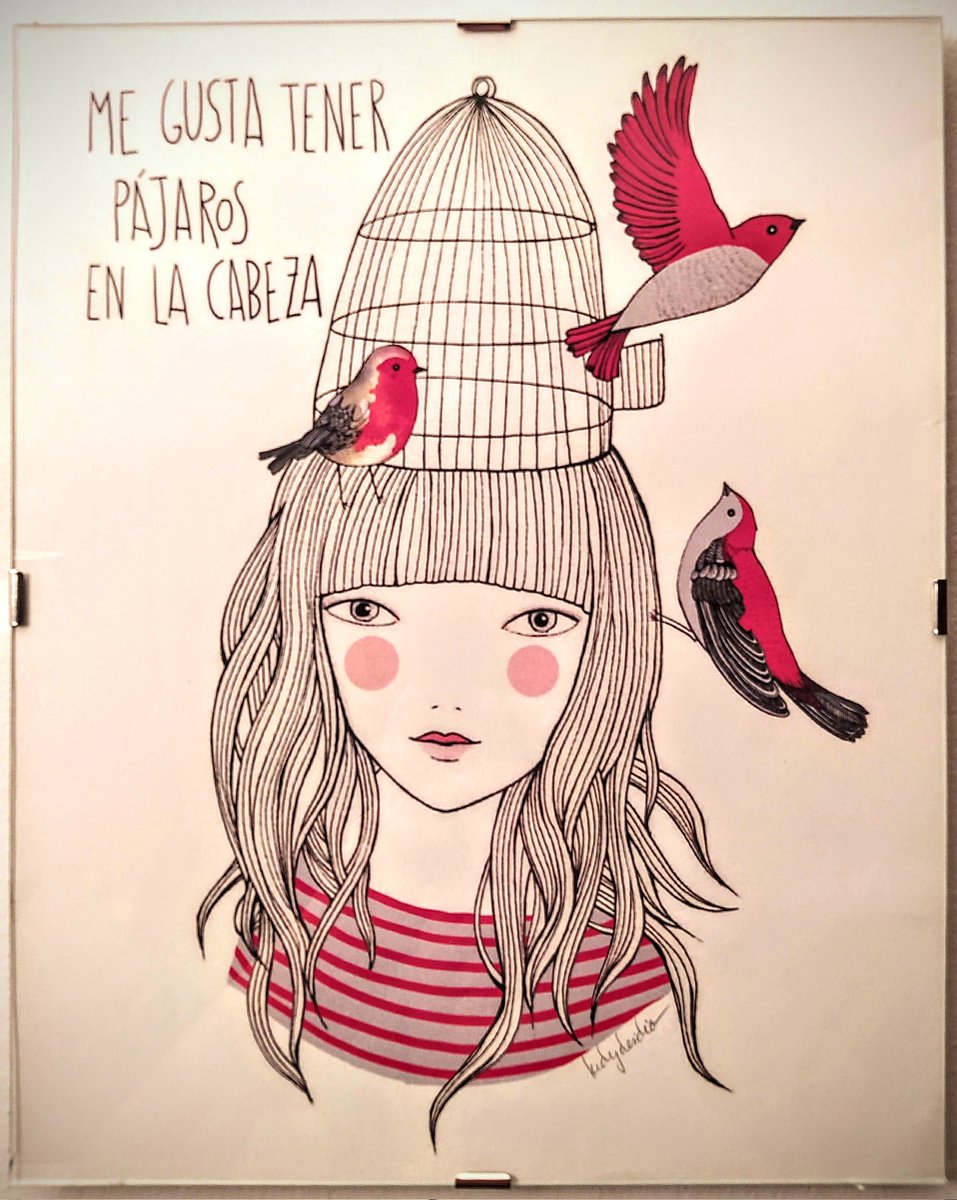 Este mes de mayo empezó dañino, rebelándose contra mí. Creo que haber enmarcado y colgado por fin esta lámina de #LadyDesidia puede ayudarme. Me gusta tener pájaros en la cabeza (y que vuelen libres desde, por, entre, hacia, a través de... mí).
cc <a href="/OrgulloLocoMad/">Orgullo Loco Madrid</a> <a href="/Col_InsPIRADAS/">Colectivo InsPIRADAS</a>
