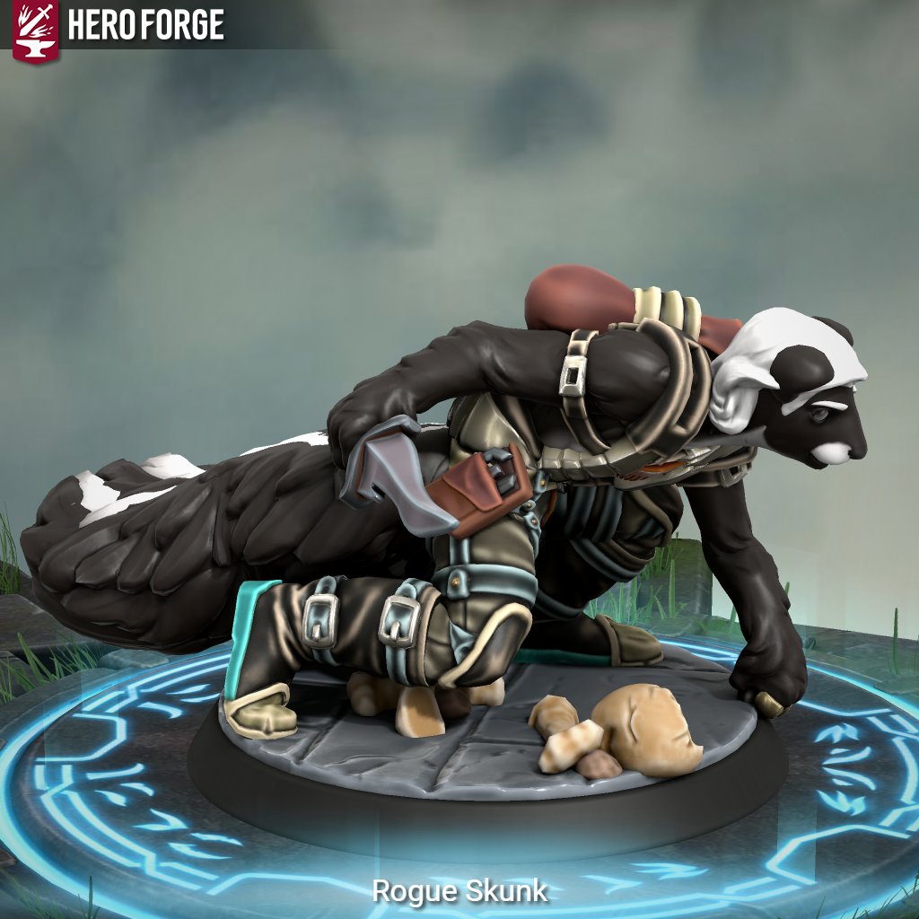More  #DnD Furries!. <a href="/StriatheSnowMew/">Tika</a> had a great idea for a "Guardian of the Light" Cleric: A moth! (heroforge.com/load_config%3D…) We also have a "Stinkin' Thief" with a Skunk Rogue (heroforge.com/load_config%3D…). Made in <a href="/HeroForgeMinis/">Hero Forge</a>