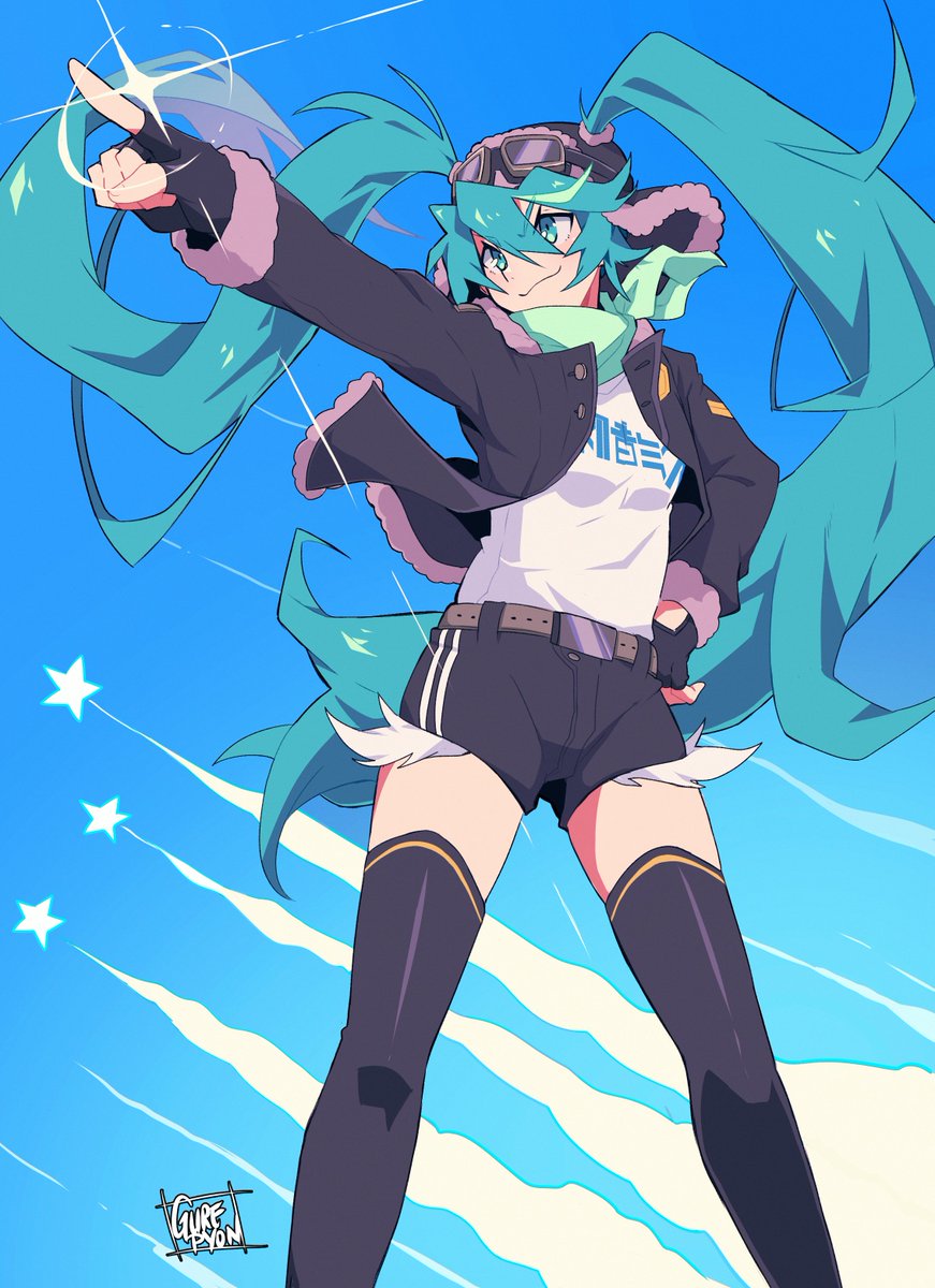 hatsune miku 1girl solo long hair twintails thighhighs goggles on head goggles  illustration images