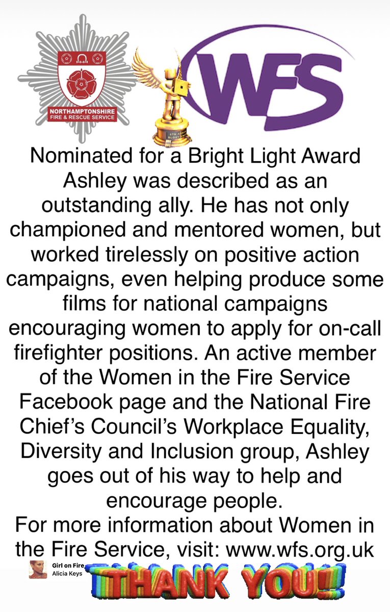 Thank you @WFSUK1 for all the amazing work you do. Thank you so much for the recognition of the work I do. I would like to congratulate all nominees and winners of these awards. Working together to promote WFS. A special thanks to my friend and mentor @CFOESFRS & @northantsfire