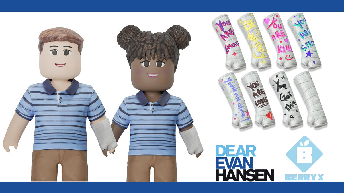 BerryxBlueberry's tweet photo. "This first-of-its-kind partnership coincides with May’s Mental Health Awareness month and marks the first time ever that a Broadway show is releasing digital fashion items to multiple metaverse communities."

@DearEvanHansen @Roblox  @childmindinst 

https://t.co/0MSf2ijRkj https://t.co/MkCFyICQO3