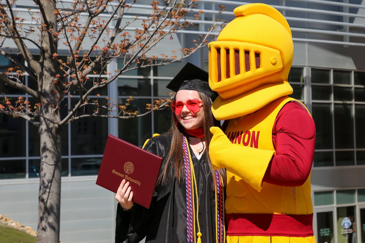 GannonU's tweet photo. "You will leave here today feeling energized about what you can do and how you can transform the world. I know you will be a leader who will have an impact and make a positive difference." -Stacy Juchno '98 #GannonGrad https://t.co/558I8YHpEv