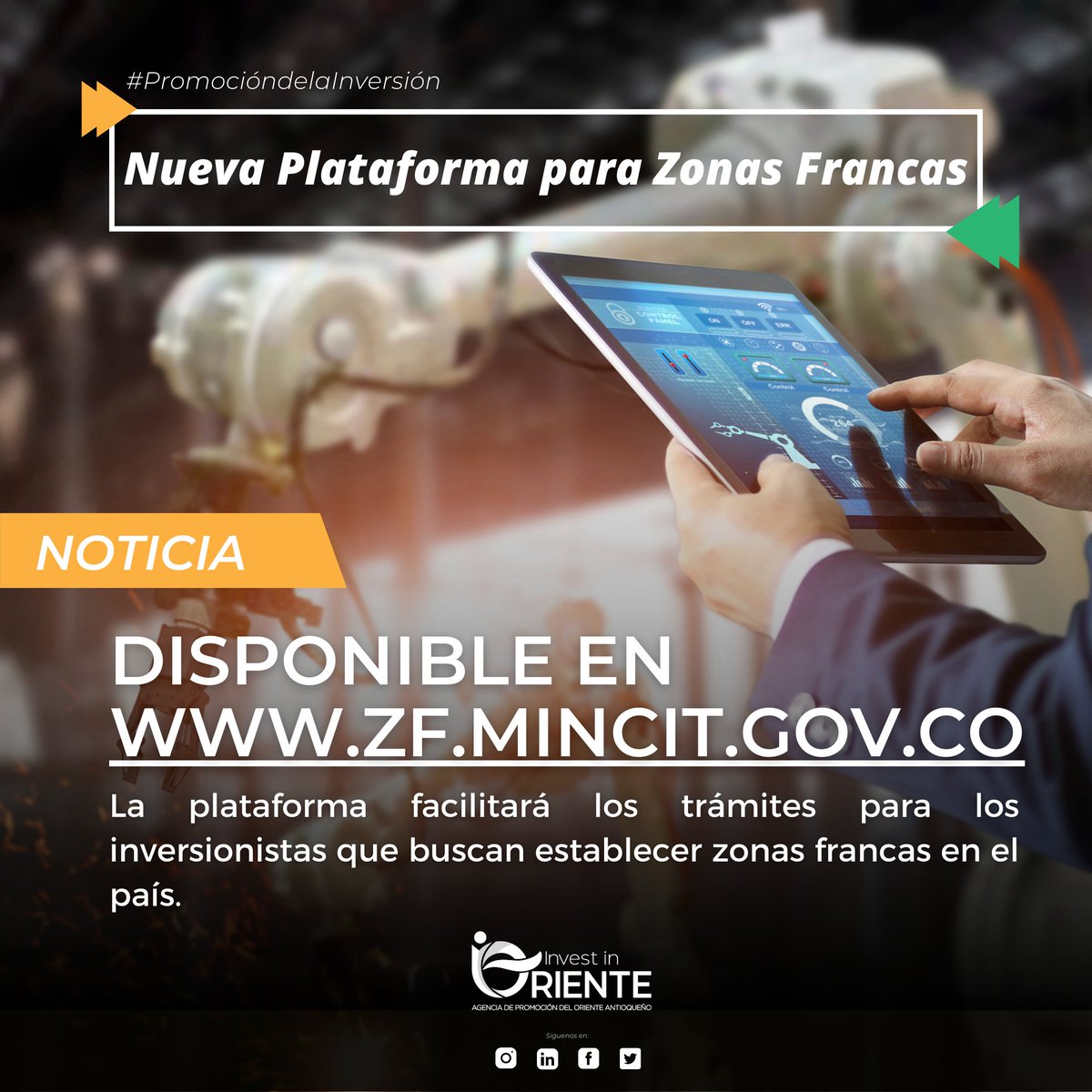 InvestOriente's tweet photo. #EsNoticia|Se anuncia el lanzamiento de la plataforma para digitalizar trámites de Zonas Francas.
La plataforma facilitará los trámites para los inversionistas que buscan establecer zonas francas en el país.
Mas info en: 🔗: https://t.co/EAjnRDYpLH 
#OrienteAntioqueño https://t.co/6yiHGaneke