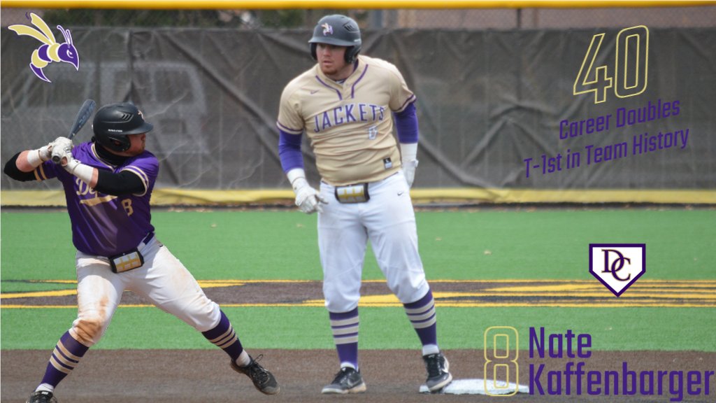DC_Athletics's tweet photo. 🚨RECORD ALERT🚨

Nate Kaffenbarger tied the @DCJacketsBASE record for career doubles this afternoon at Rose-Hulman! Kaffenbarger ties the record of 40 set by Troy Konwinski. Congrats Nate! #JacketNation https://t.co/LBHdFbqpLZ