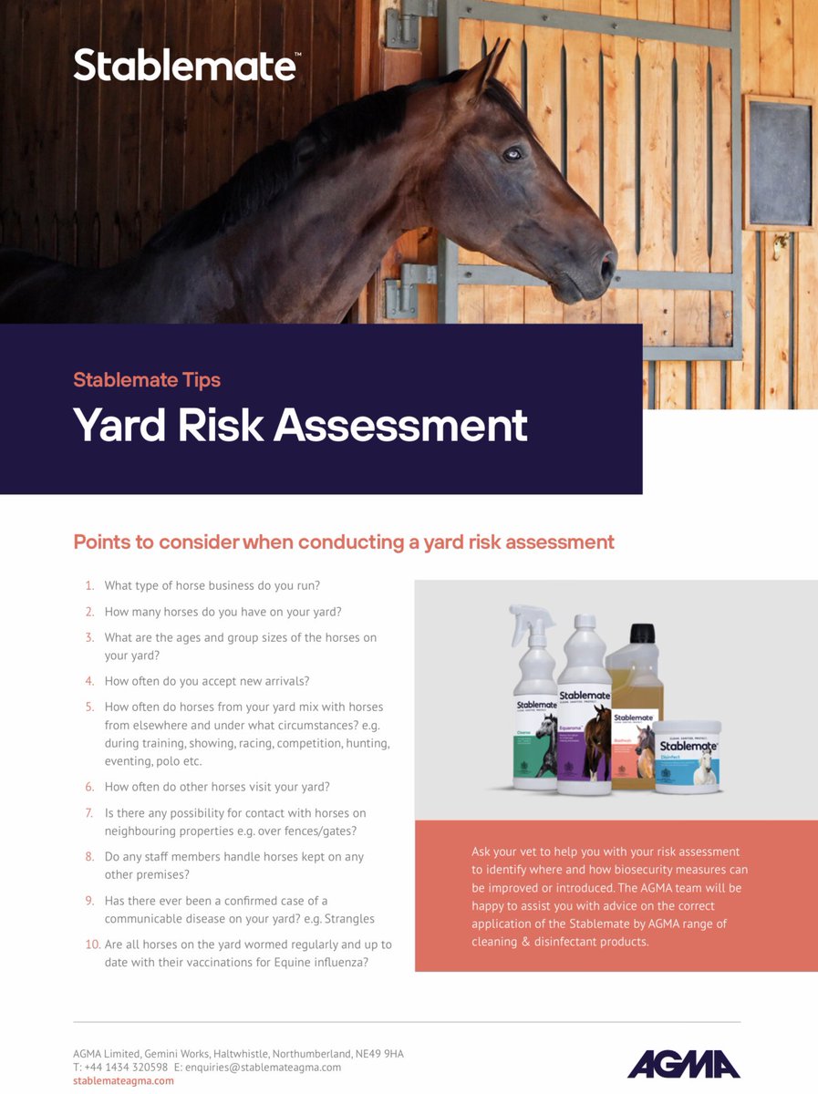MaxineFranklin1's tweet image. StranglesAwarenessWeek: 2nd-8th May 2022. 
It’s important to be proactive with Biosecurity.
Conducting Yard Risk Assessments highlights possible areas for improvement to minimise potential for disease entering &amp;amp; spreading through the yard. 
#AGMA #StranglesAwarenessWeek #SAW2022
