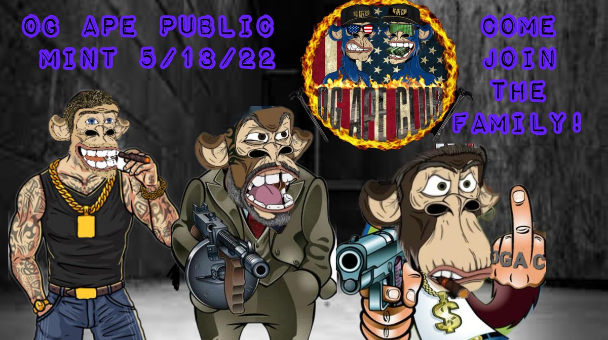 brandonbonesdge's tweet photo. Og apes coming up on mint day 5/13/22! Come and hang out in discord  see this amazing  project for yourself! Once you hang with us you won't want to leave!! Devs are fully doxxed and grinding for the project daily! @CarltonHershey @Super_Ape_ @OG_Ape_Club https://t.co/W0SjE2DvOQ https://t.co/Yh21IOvo2I
