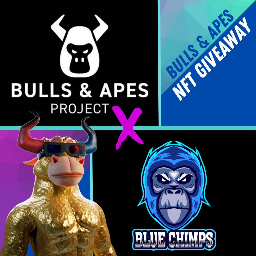 Bulls &amp; Apes NFT GIVEAWAY!

Prize: 1x Bulls &amp; Apes NFT

To enter:
1. Follow 
@bluechimpz &amp; @bullsapesproj
 2. Like &amp; RT
3. Tag 2 #NFT friends
Winner picked in 72 Hrs.
Must join discord.gg/bullsandapespr…

#NFTGiveaway #NFTCommunity #NFTs #NFT