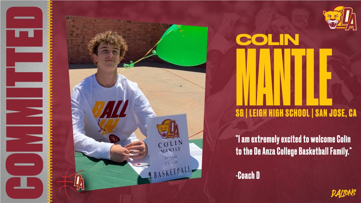 DeAnzaAthletics's tweet photo. Welcome to the De Anza Basketball Family, Colin Mantle! 5'11" Guard from @LeighAthletics https://t.co/BV0zmA7Xwj