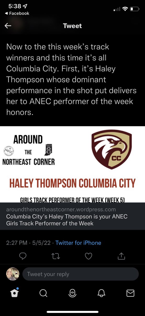 So happy for Haley!! She got this award last week when she throw for 38” !