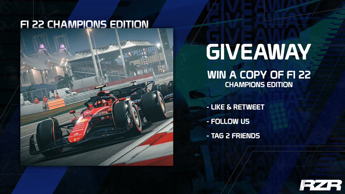 ⭐️GIVEAWAY TIME⭐️

In celebration of the upcoming F122 release, we're excited to be giving you guys the chance to win F122 ULTIMATE EDITION!

How To Enter: 
- Like &amp; Retweet this Post
- Follow <a href="/RIZER_ESPORTS/">TEAM RIZER</a> 
- Tag 2 Friends

Winner Announced: July 25th

#F122 #F1 #Giveaway