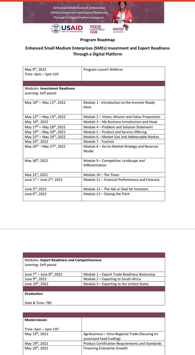 claraccm416's tweet photo. It's going to be busy the next 5 weeks &amp;Iam looking forward to expand my knowledge in the area of export. 

As we  are looking forward to AFCTA, as entrepreneuriars we also need to be prepared interms of our offering. From quality issues&amp;all export requirements. https://t.co/5WpQ1aFa89