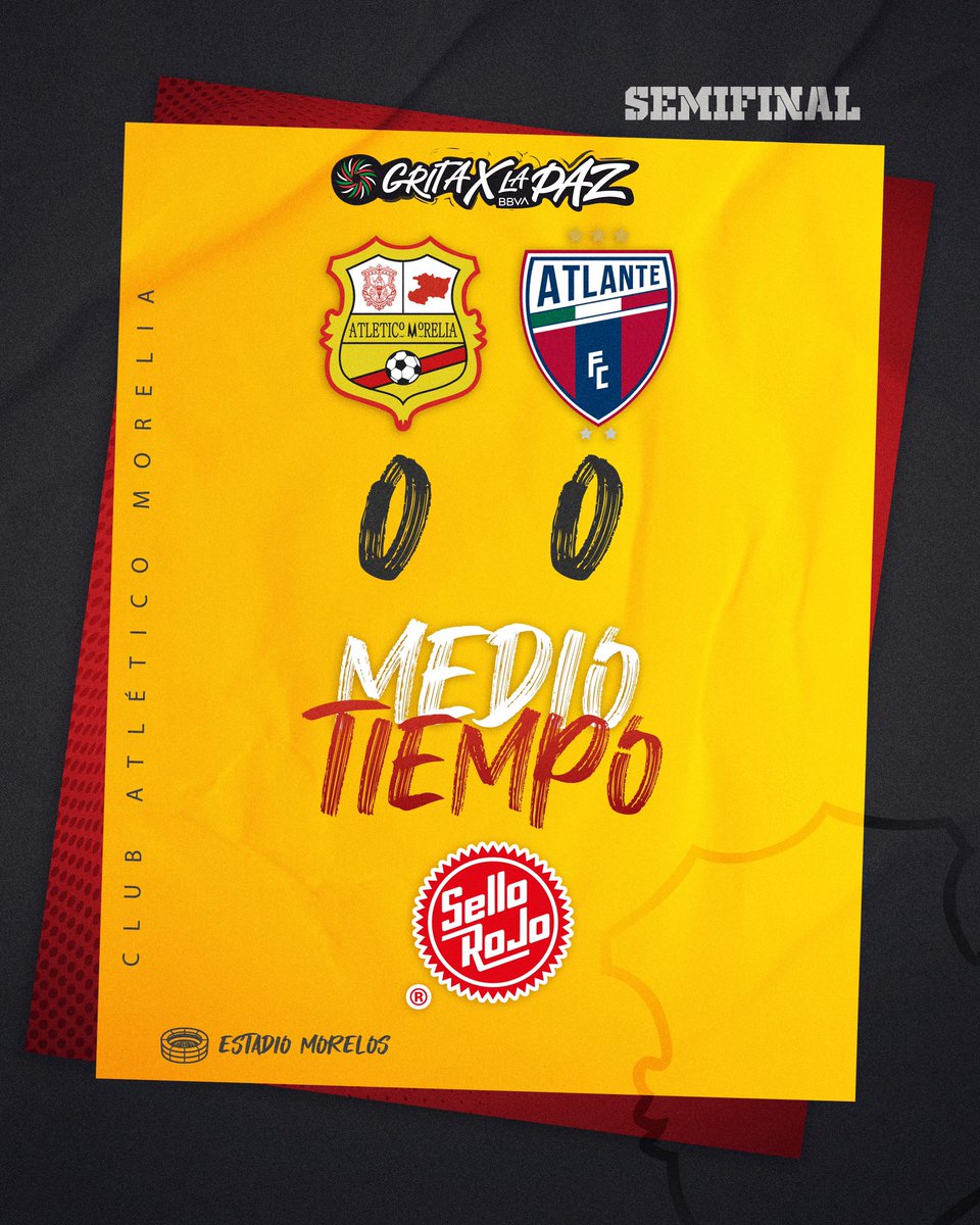 C_A_Morelia's tweet photo. | @SelloRojo | Culmina la primera mitad.
| SFV | CAM 0 - 0 @Atlante |
#LaHistoriaContinúa🟡🔴 https://t.co/G8i6aOTg7H