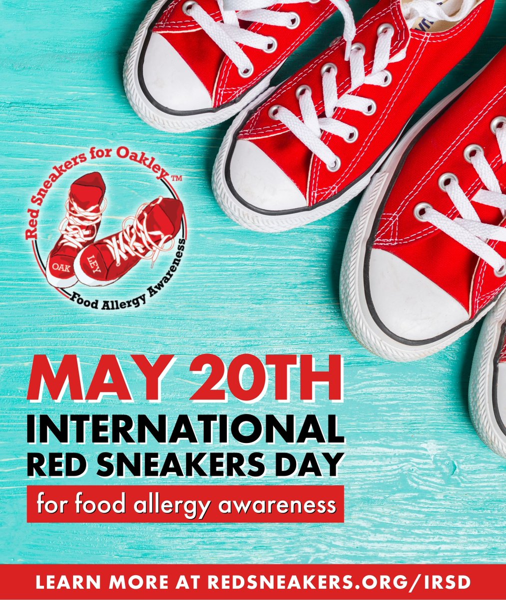 oakley_red's tweet photo. #InternationalRedSneakersDay (May 20th) is a day to spread awareness about #foodallergies!

How can you get involved? It’s EASY.  Visit https://t.co/uaNoVvjI3J

We’ve got merch available to help you get ready: https://t.co/vSM5XdnouZ

#FoodAllergyAwareness 
#RedSneakersForOakley https://t.co/G4lctGVXnY