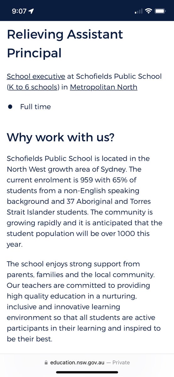 🎉Schofields PS is looking for a relieving Assistant Principal to finish out the year. Many great future opportunities also available. Spread the word 😊