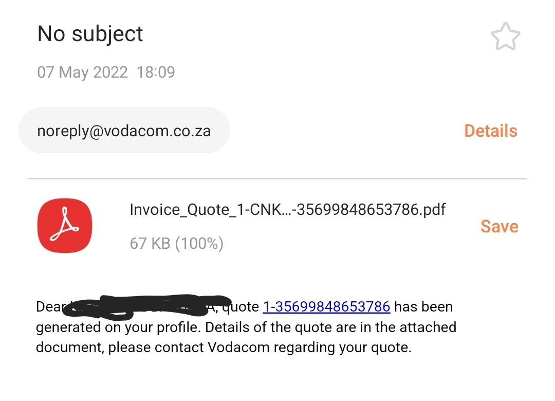 brazenlysublyme's tweet photo. @vodacom I just received a quote email (I didn't request) &amp; now my app shows a new billing amount so far? I haven't changed anything, definitely didn't get a new quote at 18h09 on a Saturday night &amp; how is a discount added to a premium &amp; not taken off a premium - what's going on? https://t.co/WkF9dKIliU