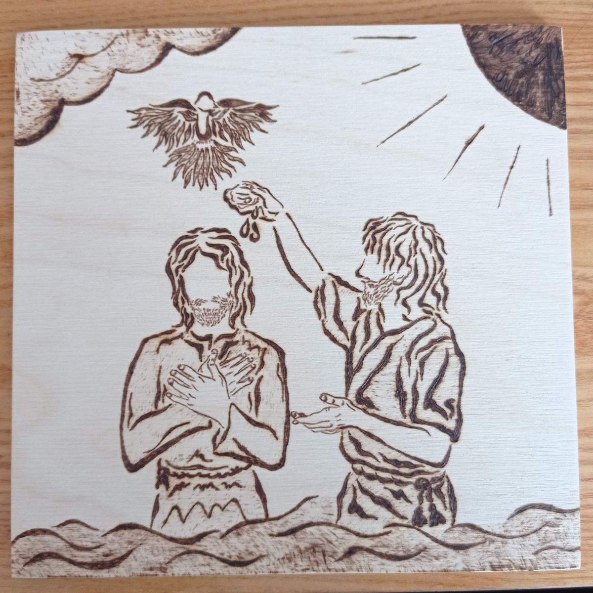 CsillaChannel's tweet photo. Baptism of Jesus on wood... pyrography art #art #JesusChrist #Jesus #religion https://t.co/gplDJSgDZd