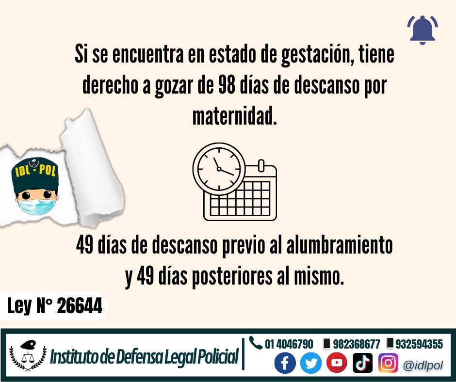 InstitutodeDef1's tweet photo. 4 importantes derechos laborales para madres gestantes.

#MadrePNP  #PNP  #DiaDeLaMadre https://t.co/4vQGv7xANE