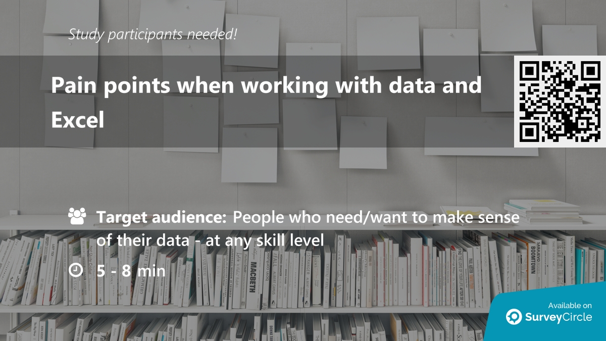 daily_research's tweet image. Participants needed for online survey!
Topic: "Pain points when working with data and Excel" surveycircle.com/FRX33P/ via @SurveyCircle
#DataAnalysis #charts #DataAnalysisTools #excel #ChartMaker #DataScience #survey #surveycircle