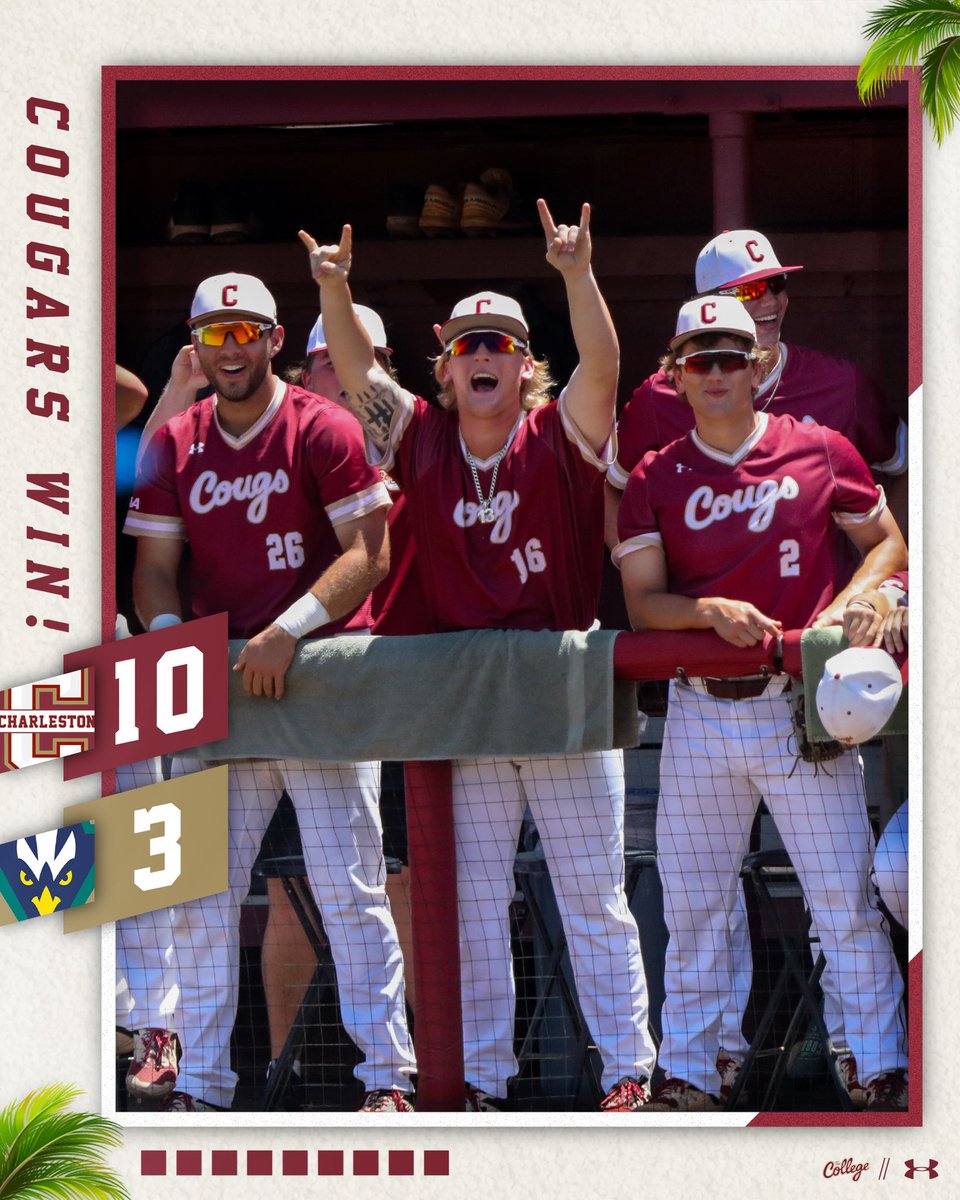 CofCBaseball's tweet photo. Final | #TheCollege 10, UNCW
3

First round bye ✅

#comeCus 🌴⚾️ https://t.co/z5gtVR91zo