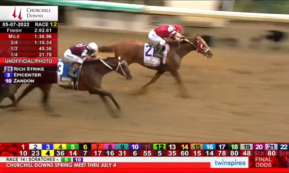 Freddy_Alfonzo's tweet photo. RICH STRIKE 🏇 CON EL VENEZOLANO SONNY LEON 🇻🇪 SE LLEVA EL KENTUCKY DERBY 🏆🌹✨ 80@1 🎉💫

#HIPISMO 
#KYDERBY
#KYDerby148 
#KentuckyDerby2022 https://t.co/jb6oEQIn2V