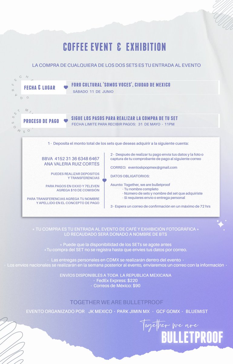 ✨ 𝐓𝐨𝐠𝐞𝐭𝐡𝐞𝐫, 𝐰𝐞 𝐚𝐫𝐞 𝐛𝐮𝐥𝐥𝐞𝐭𝐩𝐫𝐨𝐨𝐟 ✨

Celebremos juntxs el 9no aniversario y el lanzamiento de 'PROOF' 🤍

Fecha: 11 de Junio

<a href="/JK_Mexico/">Jungkook México⁷ ✨</a> <a href="/ParkJimin_MX/">Park Jimin México 💛</a>
<a href="/GCF_GOMX/">G.C.F Ordenes Grupales</a> <a href="/Bluemist_kstore/">𝐁𝐥𝐮𝐞𝐦𝐢𝐬𝐭 ☾</a>

Información completa en las imágenes ↴