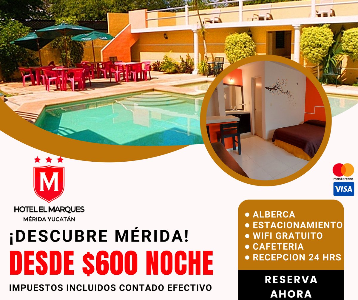 Hotel_ElMarques's tweet photo. #findesemana ¿Buscas hotel en Mérida?
Estamos ubicados a solo una calle del #PaseodeMontejo.
Habitación desde $600 pesos noche netos.
✅Alberca
✅Estacionamiento Interior
✅Wifi de alta velocidad
✅Cafetería
📱 Reserva al 9999277252 o envíanos un WhatsApp https://t.co/kUHBMf2vv0 https://t.co/fKOOUCwqGq