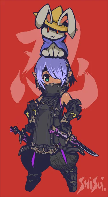 ぽんぽこ24時見ながらお絵描き～
ララフェル忍者がレベル90になった記念～
#ララフェル #FF14 