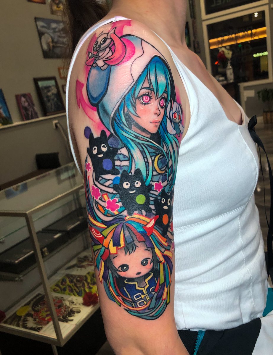 princepsed_'s tweet photo. I’ve completed the @pinocchiop @kikuo_sound and @muship_64 sleeve!!!! It was her first tattoo and she sat like a rock! https://t.co/lXmJ0afJP1