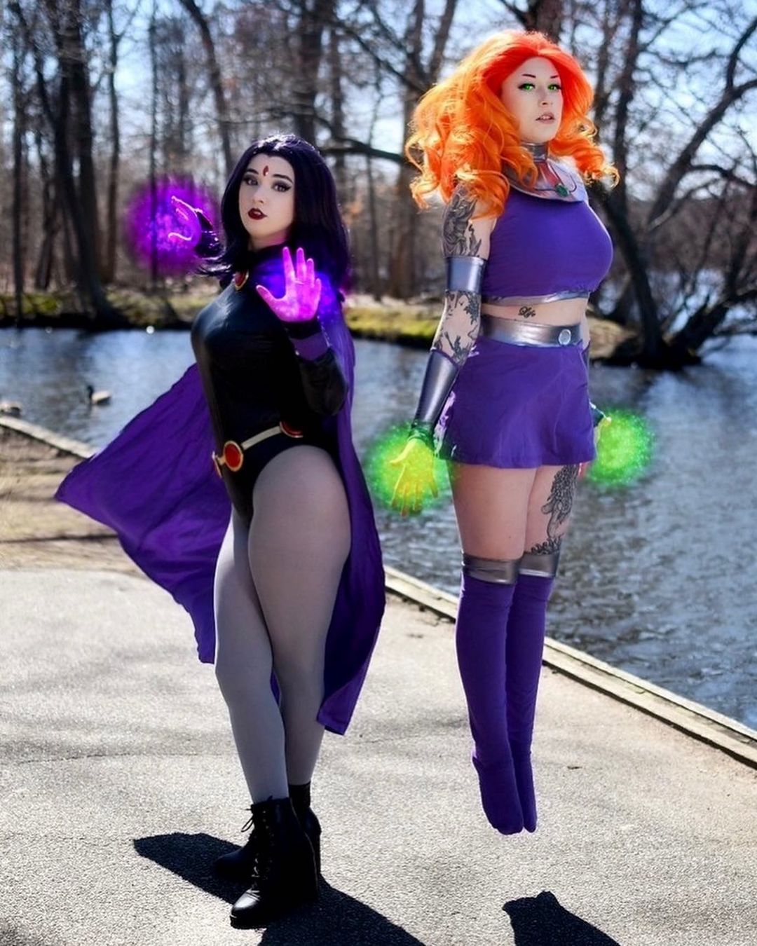 Starfire and Raven from Teen Titans Cosplay