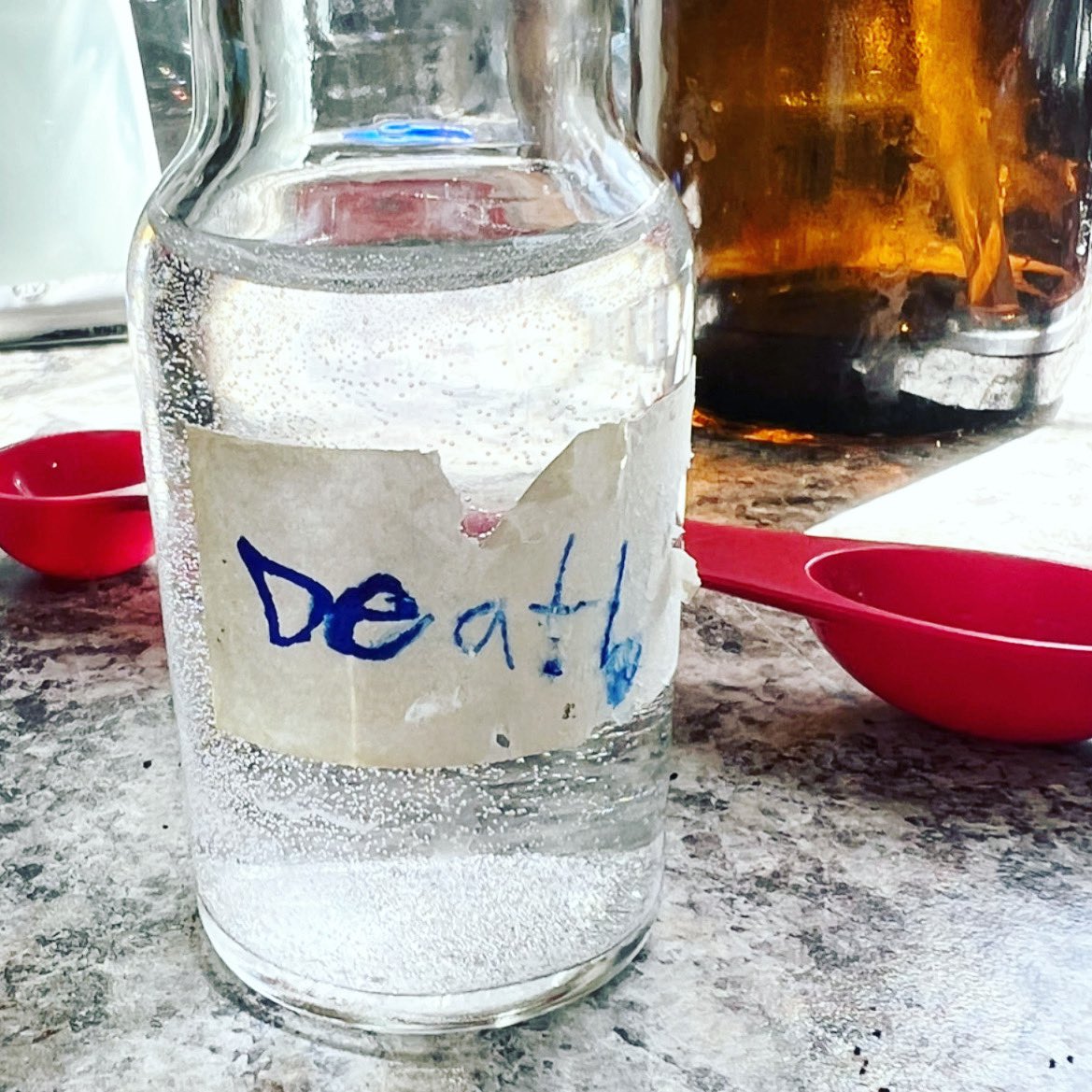 She's been crafting for half the
afternoon, coloring, consulting with
dad about tomorrow morning, which
is incredibly sweet. And then I find this. 
Is she planning my Mother's
Day card or my funeral?? 🤣🤣☠️💐