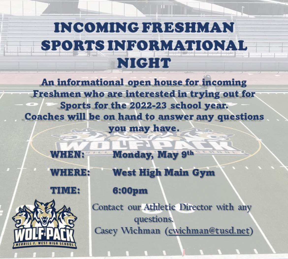MWHSWolfpack's tweet photo. Incoming Freshmen interested in playing sports at West High, attend this informational night to get more information about sports in high school, meet coaches, etc! https://t.co/mBfbRVj4ne