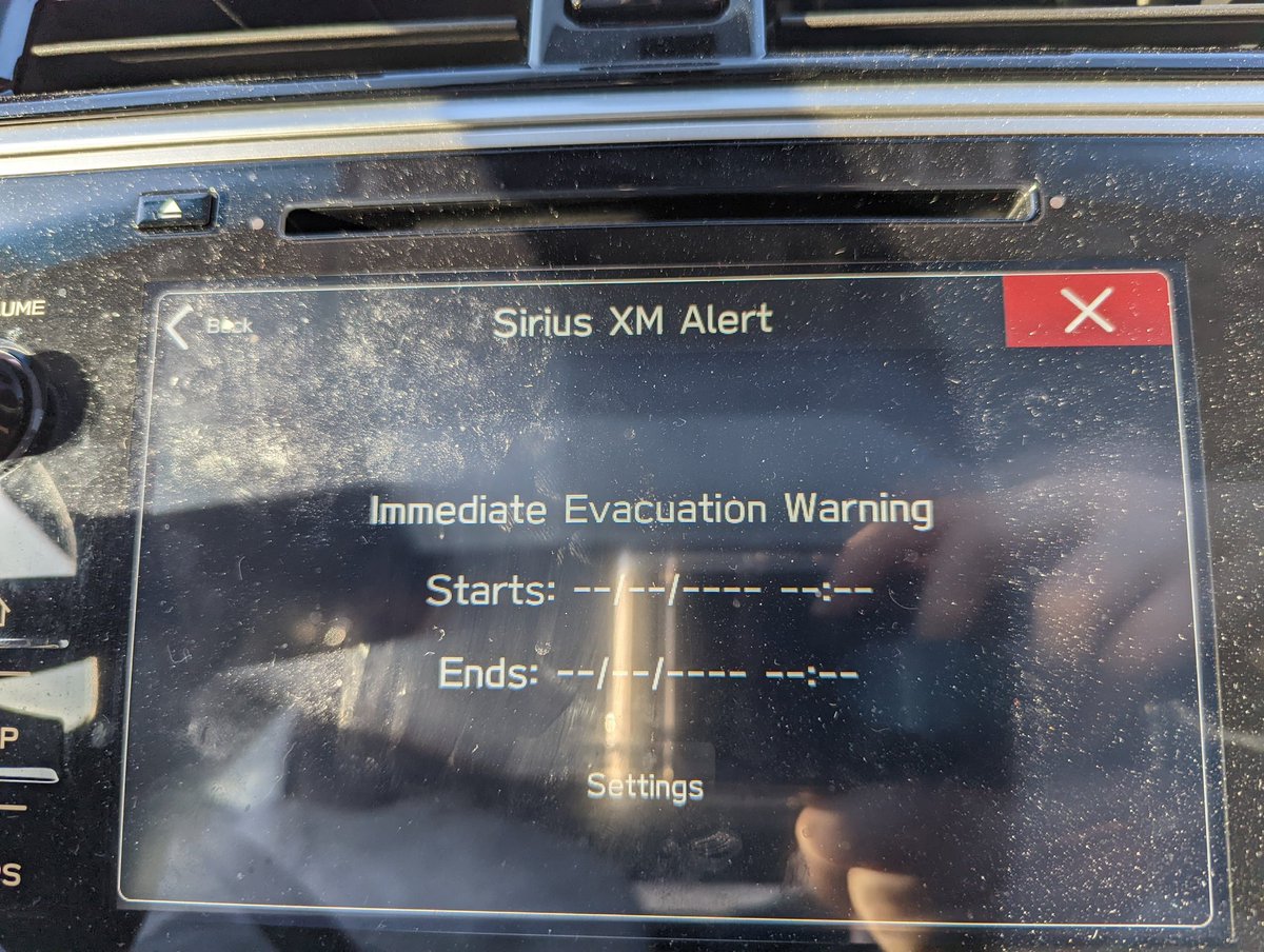 yiska's tweet photo. Hey @SIRIUSXM I'm in Saint Paul, MN getting this pretty concerning warning in my car. There is a fire evacuation warning for a county in WI 2 hours away from here. Somebody might want to check that your alert area is set right. https://t.co/UyebVy45fg