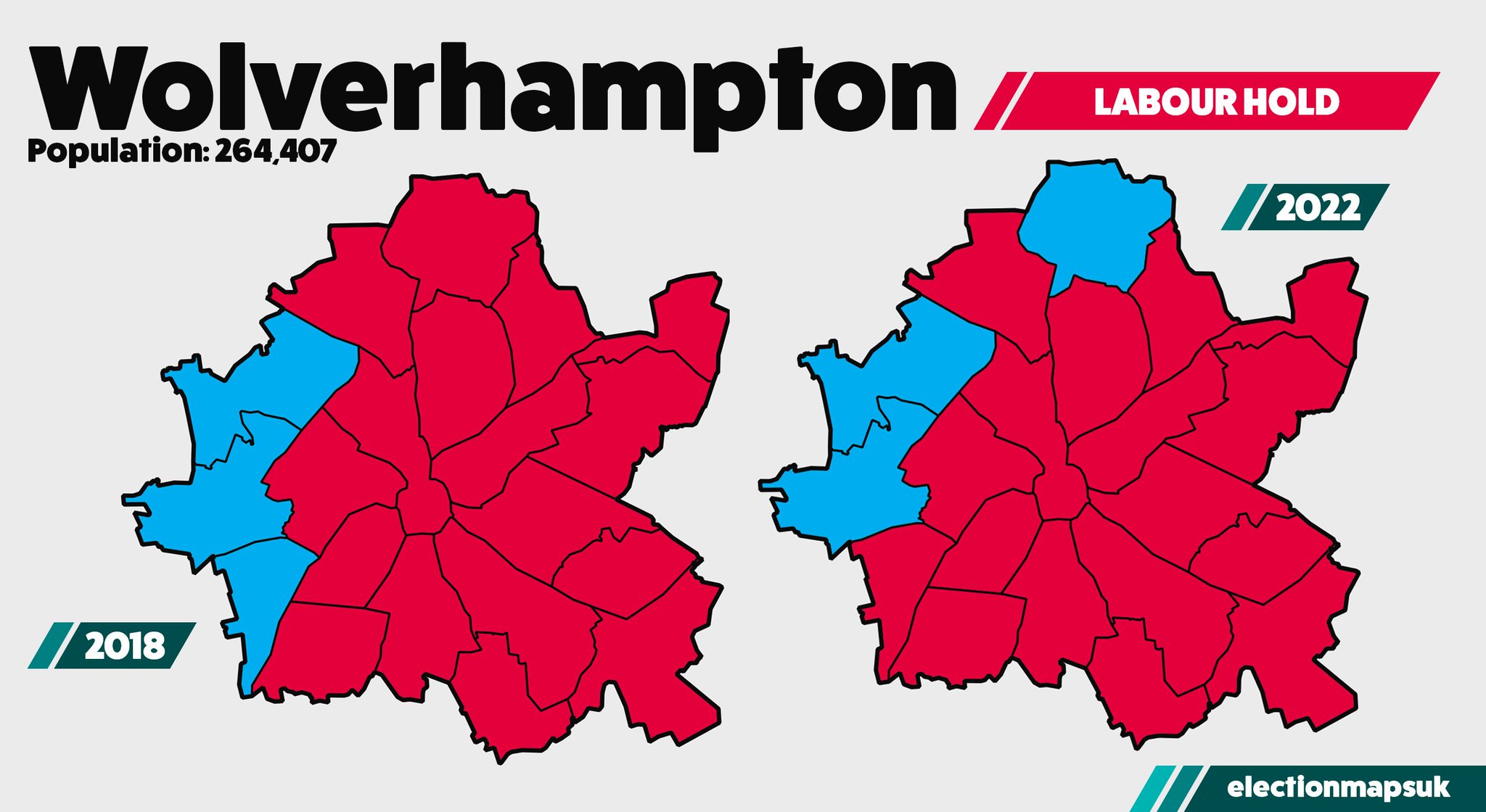 Election Maps UK on Twitter "Wolverhampton Result LE2022 LAB 17 (=) CON 3 (=) Council Now