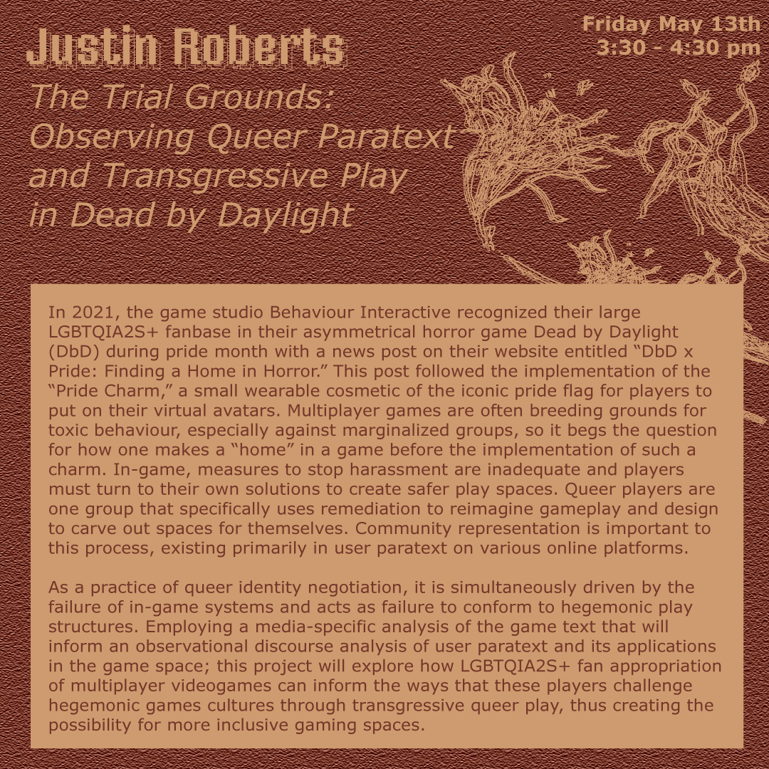failureconf's tweet photo. Introducing the seventh panel of this year’s conference, “Failure at Play” moderated by Lyne Dwyer. This panel concerns itself with play and gaming cultures, and includes four panelists: Justin Roberts, Pierre Gabriel Dumoulin, Félix Prégent, and Evan Jules Maier-Zucchino! 🌿 https://t.co/iRXBJmlFcR