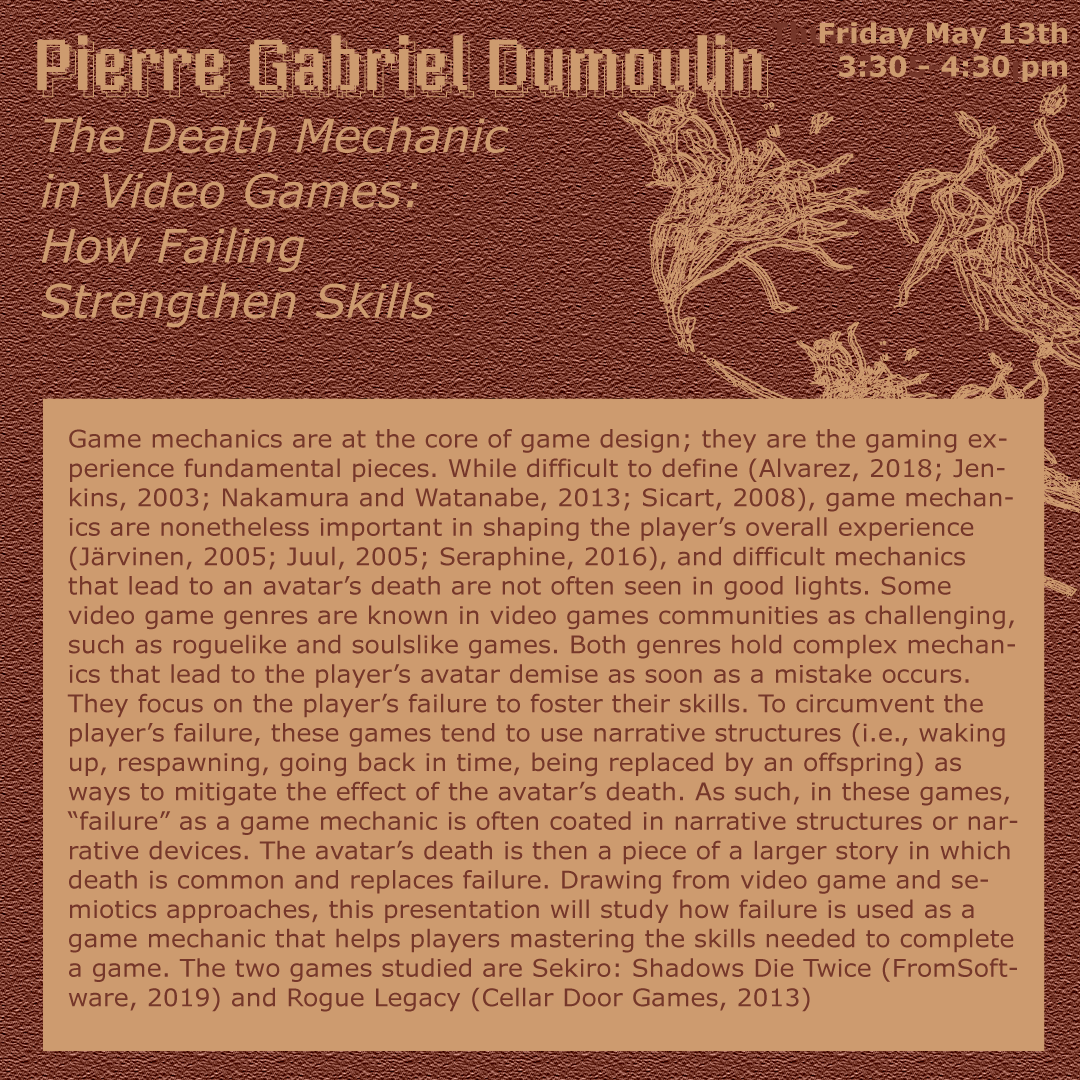 failureconf's tweet photo. Introducing the seventh panel of this year’s conference, “Failure at Play” moderated by Lyne Dwyer. This panel concerns itself with play and gaming cultures, and includes four panelists: Justin Roberts, Pierre Gabriel Dumoulin, Félix Prégent, and Evan Jules Maier-Zucchino! 🌿 https://t.co/iRXBJmlFcR