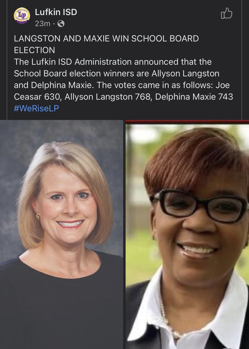 ProPanthers1999's tweet photo. Congratulations! Delphina Hadnot Maxie and Allyson Langston win Lufkin School Board Election! #WeRiseLP https://t.co/uu00XlikvP