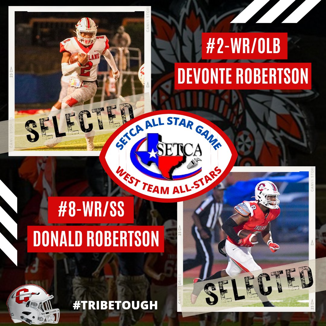 Congrats to <a href="/vontee2022/">Devonte Robertson ♍️</a> and <a href="/donald_82004/">«DON»</a> on being named to the <a href="/SETCA_Coaches/">SETX Coaches Assoc.</a> All Star Game! Game will be held June 17th at <a href="/BeaumontISD/">BMTISD</a> Stadium. 

<a href="/ClevelandISDTX/">Cleveland ISD</a> will definitely be well represented! 

<a href="/cisd_sports/">Cleveland ISD Sports</a> <a href="/CISD_Recruiting/">Cleveland HS (TX) Recruiting</a>