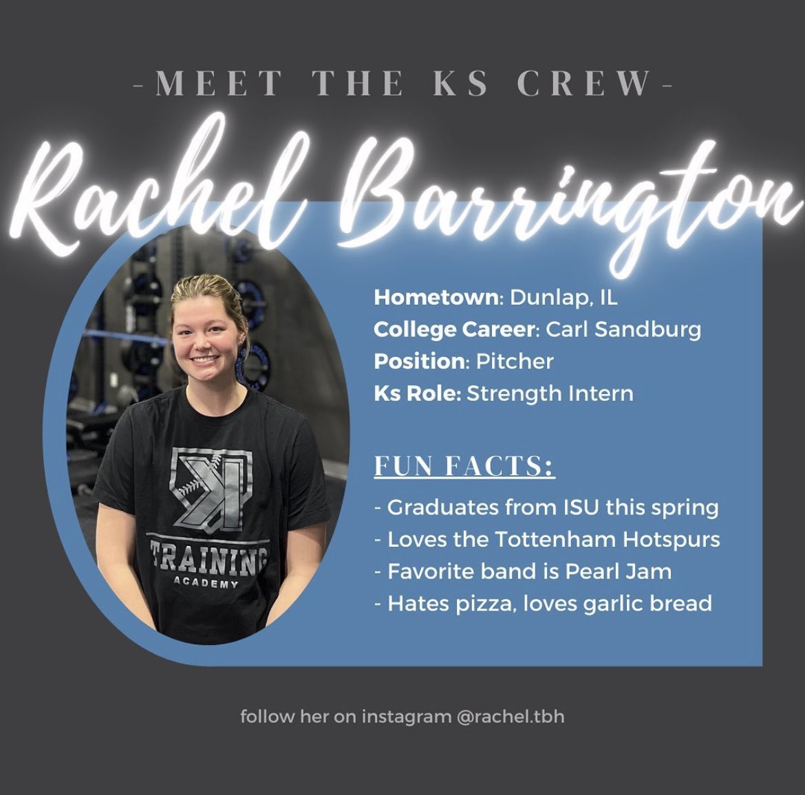 CoachKsAcademy's tweet photo. Congrats to #KsCoach   @rabarrington1 on graduating this weekend with her degree in Exercise Science! 

Coach Rachel is one of our Strength coaches as well as SB pitching and Hitting! 

Way to go Coach Rachel!! 

#KsFam 💪🎓 https://t.co/E9u2DsaT93