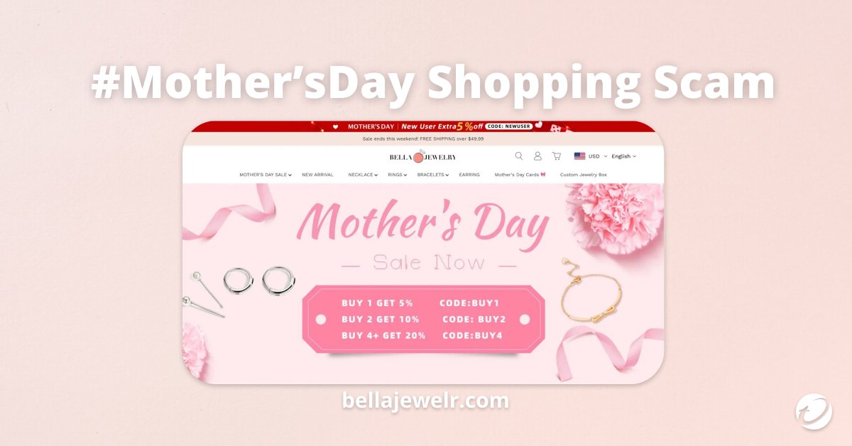 TrendMicroHome's tweet photo. ⚠️  #MothersDay Scam Alert⚠️
🖥: /bellajewelr[.]com/
🚨 It's a scam #OnlineShopping site! Use #TrendMicroCheck to #StaySafe online👉 https://t.co/15wcml1fJk (100% FREE)

#scam #cybersecurity #infosec #securityalert #money #MothersDay2022 #mothersdaygift #love https://t.co/2meTgOcMUL