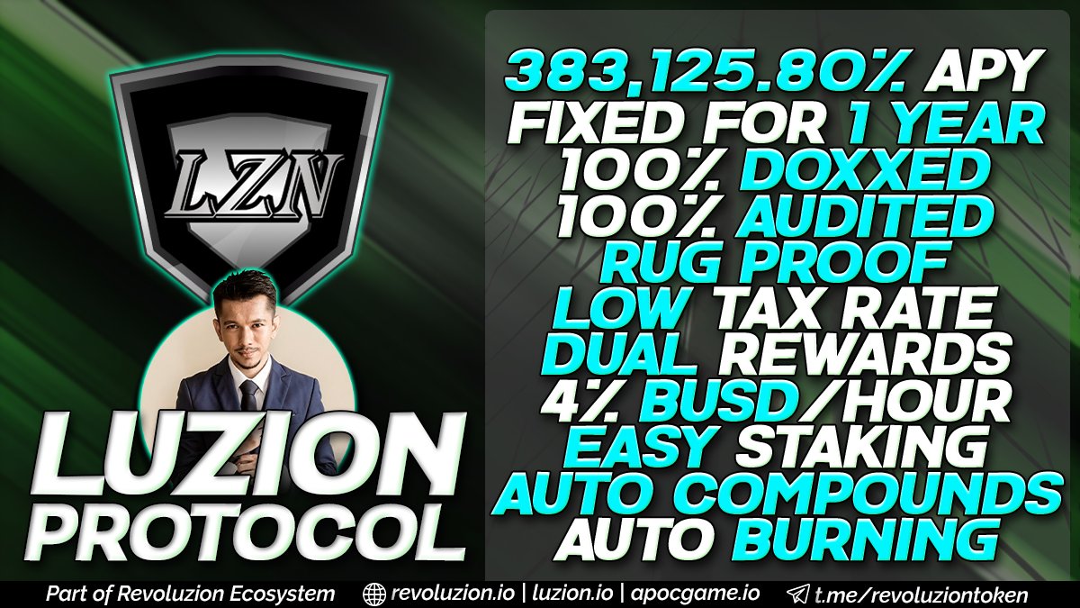 RevoluzionEco's tweet photo. This is your sign to start doing your research into smart money! high passive income, ridiculously safe!

DYOR: https://t.co/QaByZm0CAR

#luzionprotocol #highapy #passiveincome #100xgem #bscgem #moonshot #busdrewards #btc #bnb #lzn #doxed https://t.co/4jiaZvaEAw
